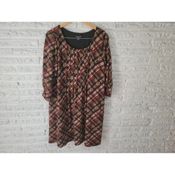 Perceptions Women Dress Extra Large XL Shirt Knit Mini Brown Plaid PLA11E - Picture 1 of 12